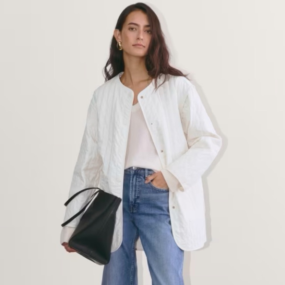 Everlane Quilted Cotton Midi Chore Jacket Bone Cream size XSmall